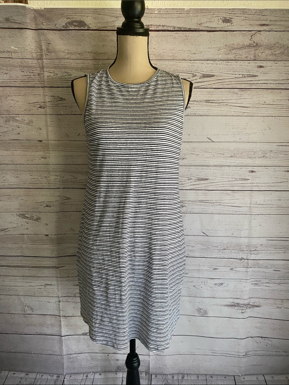 Women’s Striped Sleeveless Knit Tank Dress - Black & White Size XS